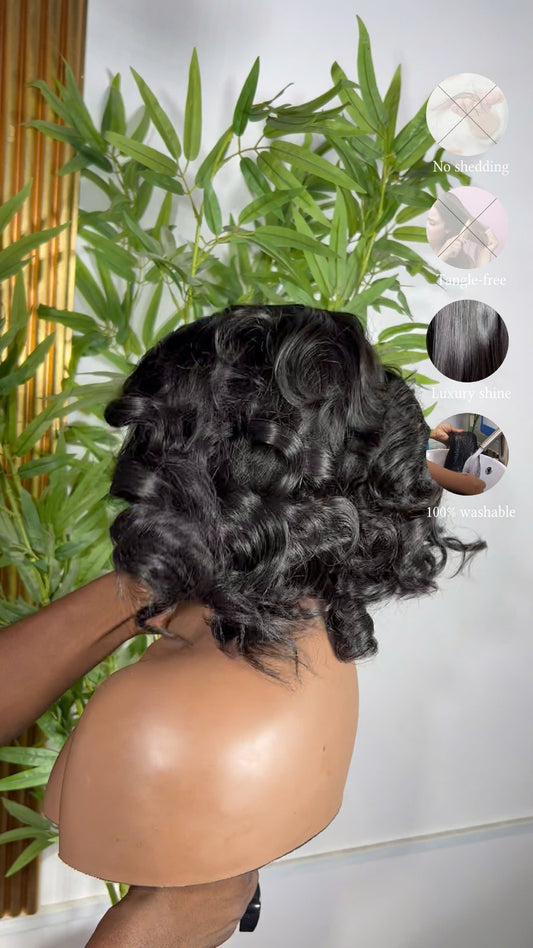 Midnight Super Bouncy 5x5 HD Lace Short Bob Human Hair Glueless Wig No Pre Cut