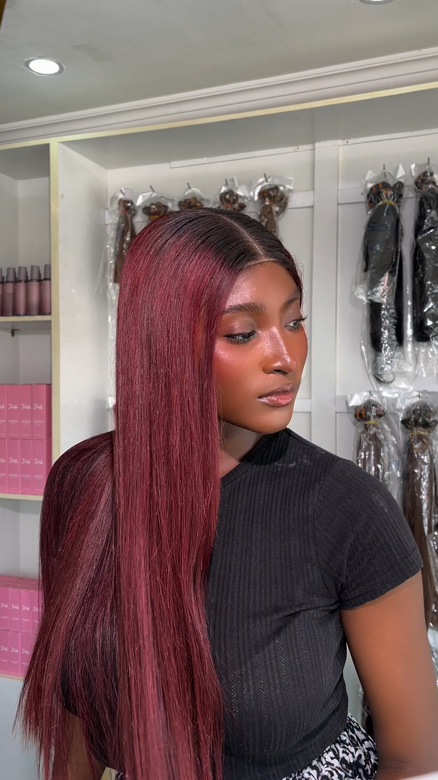 Wine Whisper: Sophisticated Black Red Human Hair Wig Closure 2x4 Thin Lace Glueless Wig
