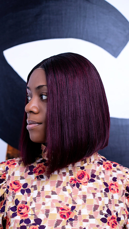 Black Cherry Super Bone Straight Cut 2by4 Closure Thin Lace Human Hair Glueless Wig