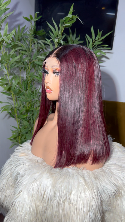 Wine Whisper: Sophisticated Black Red Human Hair Wig Closure 2x4 Thin Lace Glueless Wig