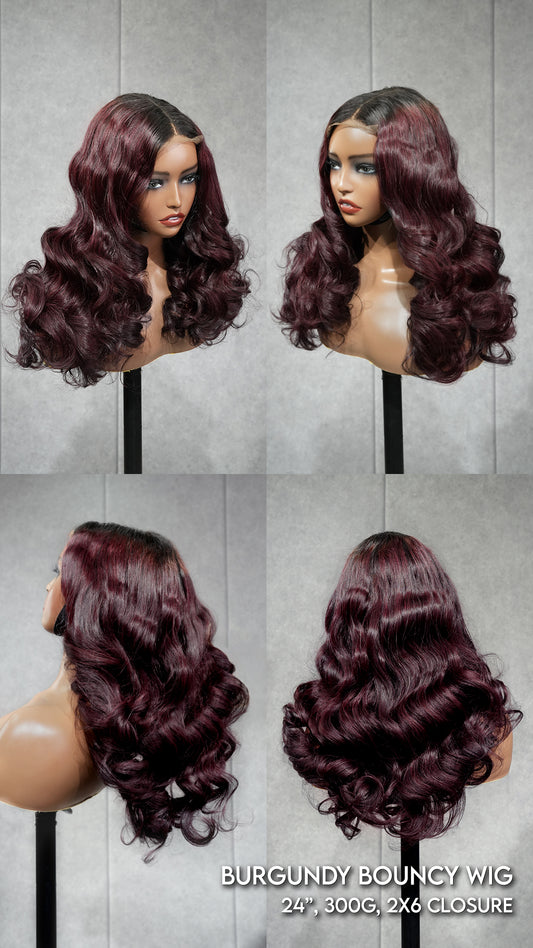 300gr Burgundy Bouncy Wig 2x6 Closure 24''