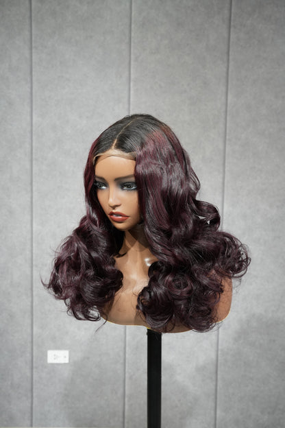 300gr Burgundy Bouncy Wig 2x6 Closure 24''