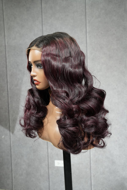 300gr Burgundy Bouncy Wig 2x6 Closure 24''