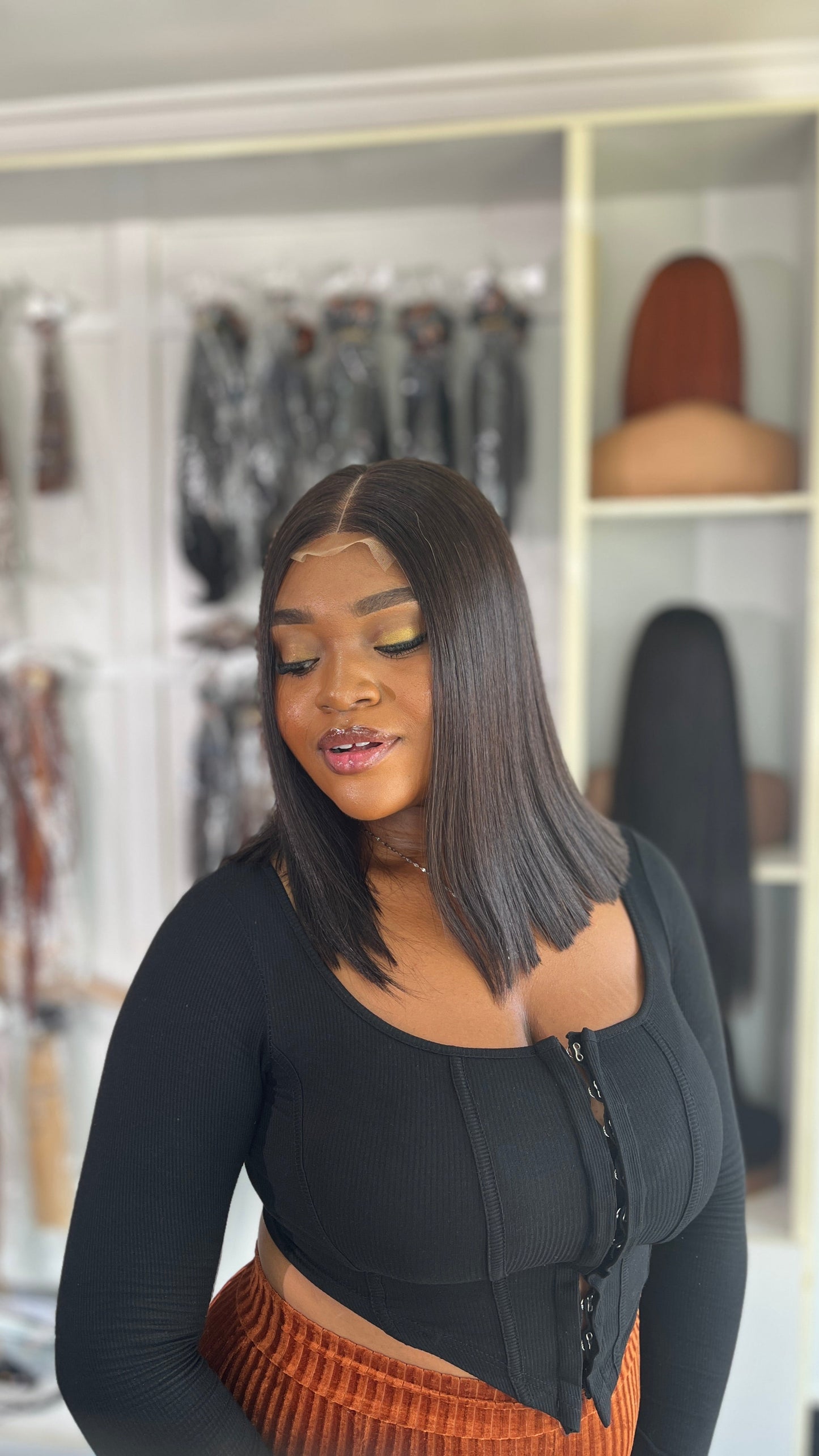 Ebony Chic Bone Straight Bob 2x6 Thin Lace Glueless Human Hair Wig Pre-Everything