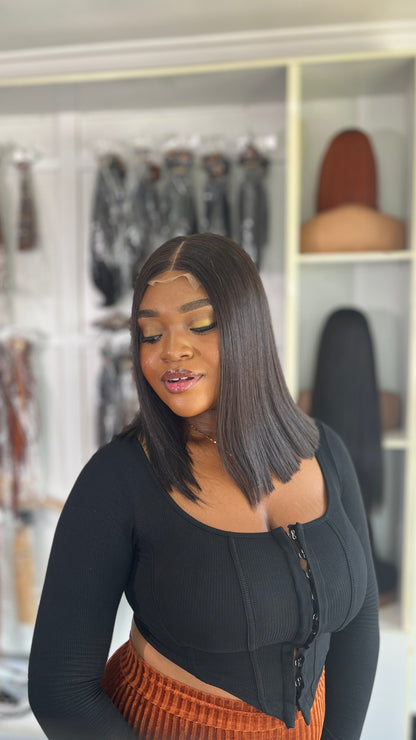 Ebony Chic Bone Straight Bob 2x6 Thin Lace Glueless Human Hair Wig Pre-Everything