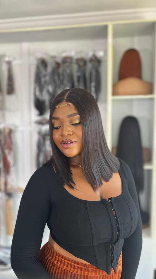 Ebony Chic Bone Straight Bob 2x6 Thin Lace Glueless Human Hair Wig Pre-Everything
