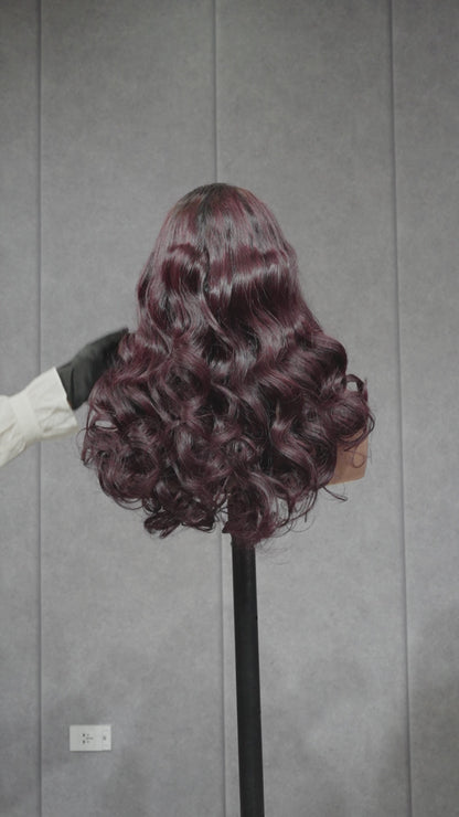 300gr Burgundy Bouncy Wig 2x6 Closure 24''