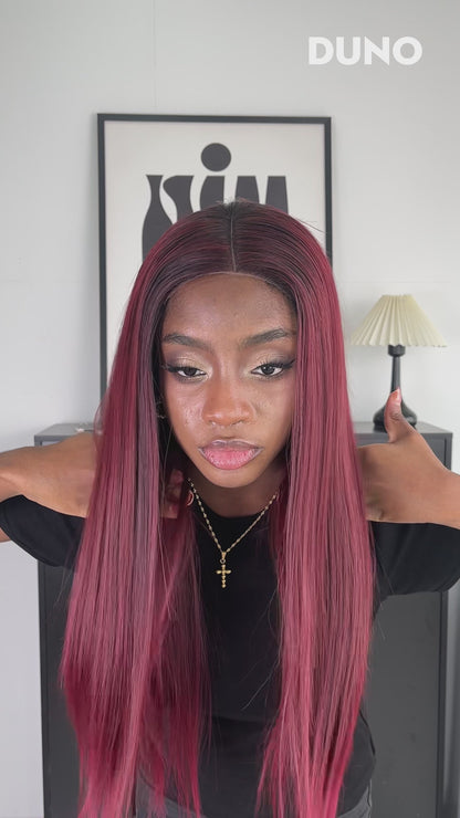 Vintage Scarlet: Luxuriously Smooth Long Red 2x4 Thin Lace Glueless Human Hair Wig