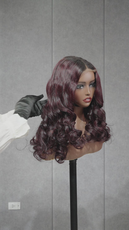 300gr Burgundy Bouncy Wig 2x6 Closure 24''